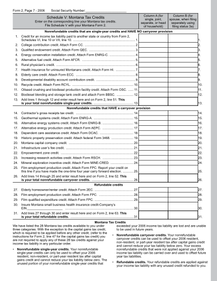 330615174-2006-montana-form-2-page-7-schedule-v-montana-tax-credits-revenue-mt