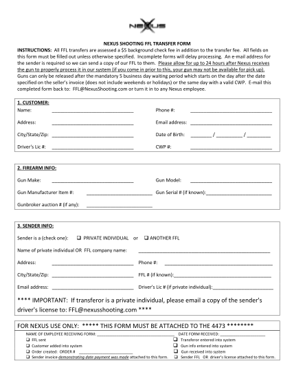 Nexus Shooting FFL Transfer Form - Fill and Sign Printable Template Online