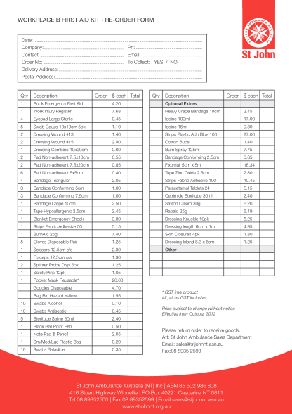 336141897-workplace-b-first-aid-kit-reorder-form-date-company-ph-contact-email-order-no-to-collect-yes-no-delivery-address-postal-address-qty-description-order-each-total-qty-description-order-each-total-1-book-emergency-first-aid-4