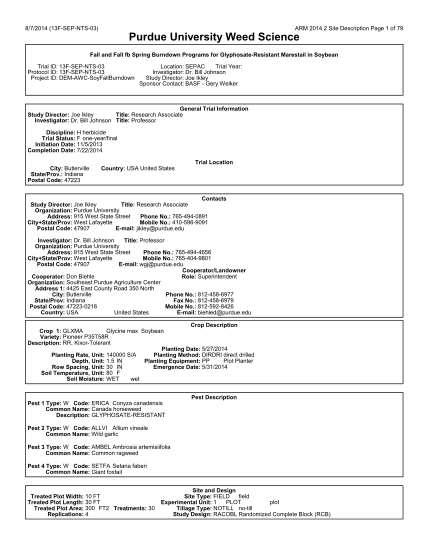 337231644-2-site-description-page-1-of-79-purdue-university-weed-science-fall-and-fall-fb-spring-burndown-programs-for-glyphosateresistant-marestail-in-soybean-trial-id-13fsepnts03-protocol-id-13fsepnts03-project-id-demawcsoyfallburndown-locati