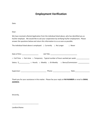 19 employment verification form for rental - Free to Edit, Download ...