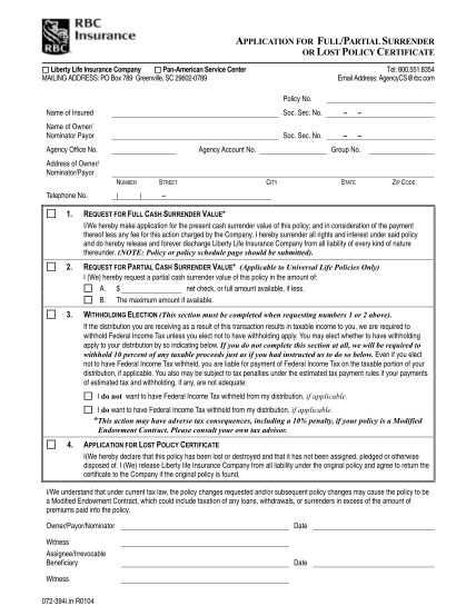 33982026-fillable-pan-american-life-insurance-application-for-full-partial-surrender-form