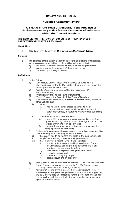 340111201-bylaw-14-2005-nuisance-bylaw-dundurn-saskatchewan-townofdundurn