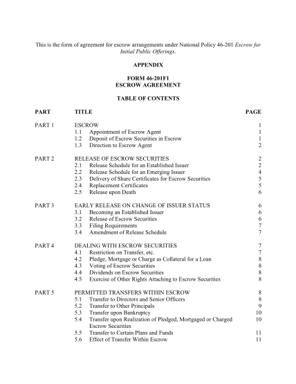 346745625-appendix-form-46-201f1-escrow-agreement-table-of-contents-docs-mbsecurities