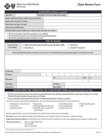 34695738-fillable-bluecross-blueshield-of-texas-claim-review-form-in-pdf-format