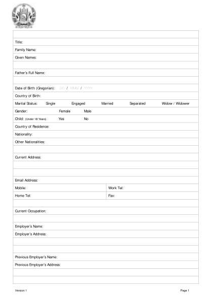 Islamic Republic Of Afghanistan Visa Application Form Fillable ...