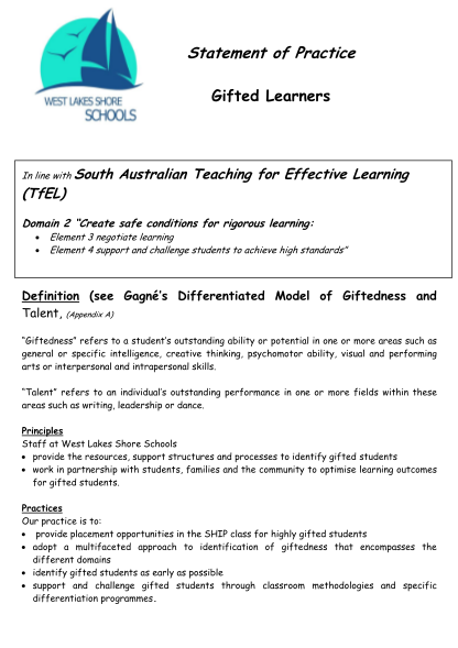 347715311-statement-of-practice-gifted-learners-west-lakes-shore-westlakes-sa-edu