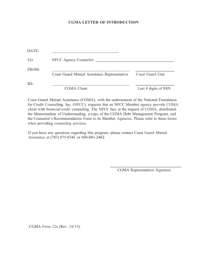 347940330-cgma-letter-of-introduction-date-to-nfcc-agency-counselor-from-coast-guard-mutual-assistance-representative-coast-guard-unit-re-cgma-client-last-4-digits-of-ssn-coast-guard-mutual-assistance-cgma-with-the-endorsement-of-the-national