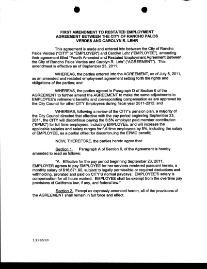 349627350-first-amendment-to-restated-employment-agreement-between-the-city-of-rancho-palos-verdes-and-carolyn-r-lehr-first-amendment-to-restated-employment