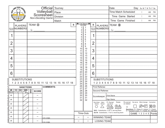 Usav Volleyball Score Sheets 7067