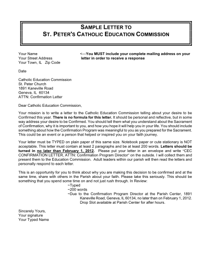 sample application letter to catholic school