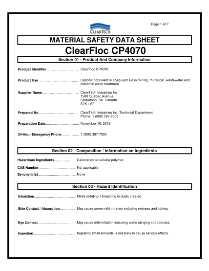 353790652-page-1-of-7-material-safety-data-sheet-clearfloc-cp4070-section-01-product-and-company-information-product-identifier
