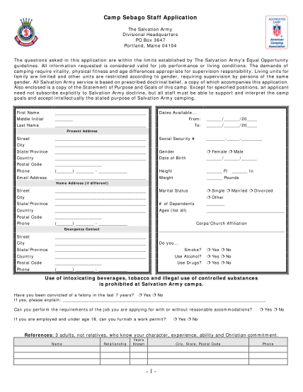 354769254-camp-sebago-staff-application-the-salvation-army-divisional-headquarters-po-box-3647-portland-maine-04104-the-questions-asked-in-this-application-are-within-the-limits-established-by-the-salvation-army-s-equal-opportunity-guidelines