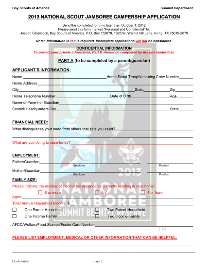 355378450-boy-scouts-of-america-summit-department-2013-national-scout-jamboree-campership-application-send-the-completed-form-no-later-than-october-1-2012-please-send-this-form-marked-personal-and-confidential-to-joseph-glasscock-boy-scouts-of