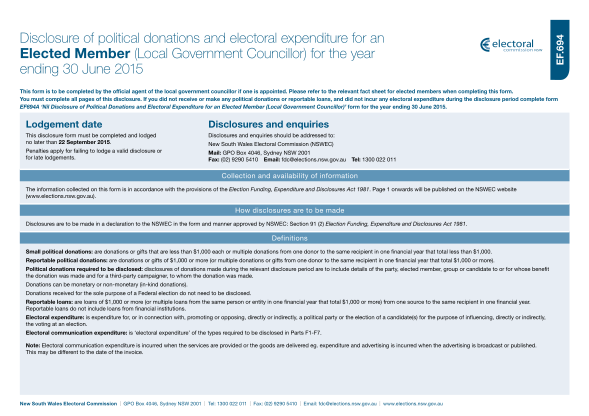 356841764-disclosure-of-political-donations-and-electoral-expenditure-for-an-elected-member-local-government-councillor-for-the-year-ending-30-june-2015-disclosure-of-political-donations-and-electoral-expenditure-for-an-elected-member-local