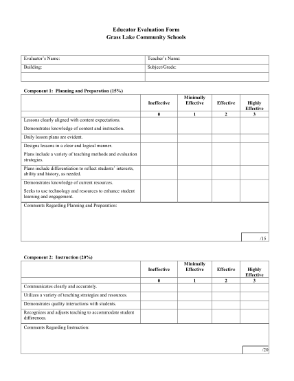 27 Sample Teacher Evaluation Form page 2 - Free to Edit, Download ...