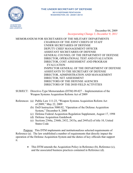 35717475-directive-type-memorandum-dtm-09-027-implementation-of-the-weapon-systems-acquisition-reform-act-of-2009