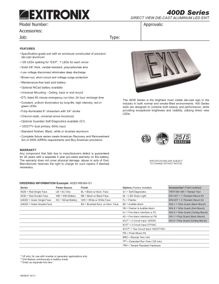 358193153-400d-series-direct-view-diecast-aluminum-led-exit-model-number-accessories-job-type-approvals-features-specificationgrade-exit-with-an-enclosure-constructed-of-precision-diecast-aluminum-129-leds-spelling-for-exit-7-leds-for-each