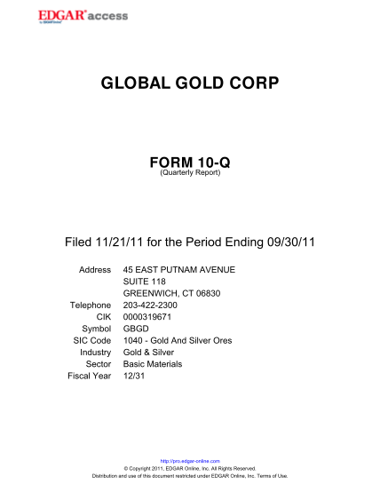 358855449-global-gold-corp-form-10-q-quarterly-report-filed-112111-for-the-period-ending-093011