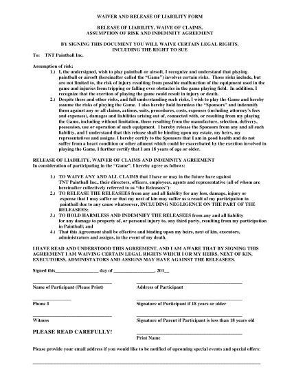 30 Release Of Responsibility Form page 2 - Free to Edit, Download ...