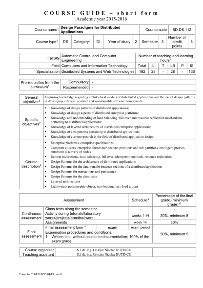 361974248-course-guide-short-form-academic-year-20152016-course-name-1-design-paradigms-for-distributed-applications-course-type-2-ds-category-3-di-course-code-year-of-study-2-automatic-control-and-computer-engineering-field-computers-and-infor