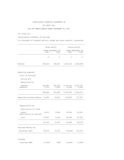36493951-consolidated-financial-statements-of-cgi-group-inc-for-the-twelve-months-ended-september-30-2001