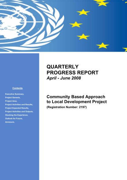 365019344-quarterly-progress-report-april-june-2008-contents-executive-summary-project-genesis-project-area-project-activities-and-results-project-expected-results-project-activities-and-outputs-stocking-the-experience-outlook-for-future