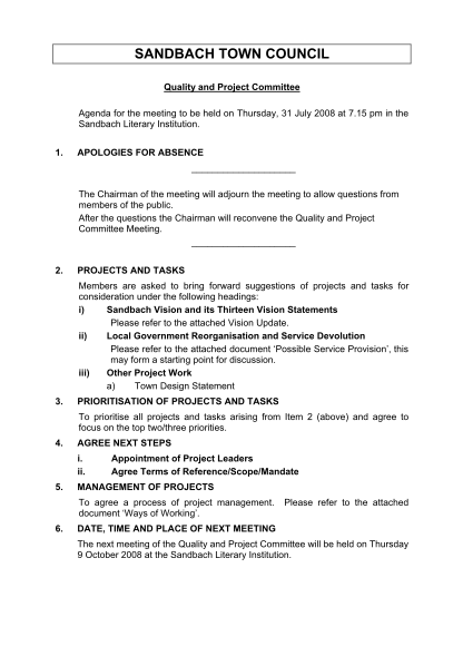 366258149-quality-and-project-committee-meeting-agenda-31-july-2008-sandbach-gov