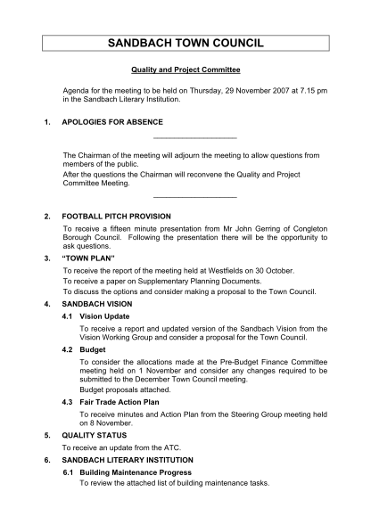 366262043-quality-and-project-committee-meeting-agenda-29-november-2007-sandbach-gov