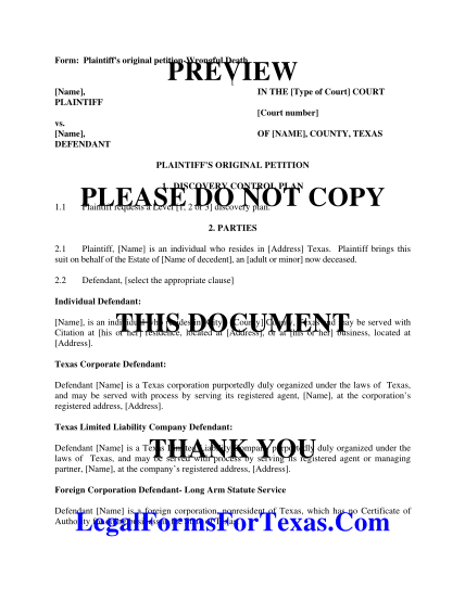 36689043-fillable-wrongful-death-petition-texas-pdf-form