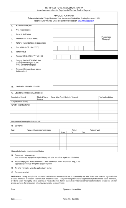 36895215-fillable-hotel-management-forms-of-2016-2017-of-faridabad