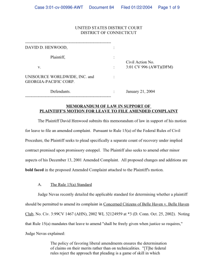 36968190-case-301cv00996awt-document-84-filed-01222004-page-1-of-9-united-states-district-court-district-of-connecticut-david-d