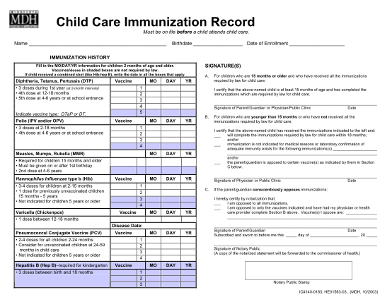Free Printable Human Immunization Record Card