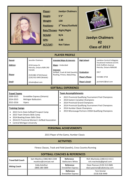 Sample Player Profile Page