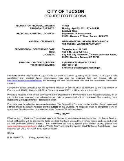 37223913-city-of-tucson-request-for-proposal-request-for-proposal-number-proposal-due-date-proposal-submittal-location-material-or-service-pre-proposal-conference-date-time-location-principal-contract-officer-telephone-number-110206-monday
