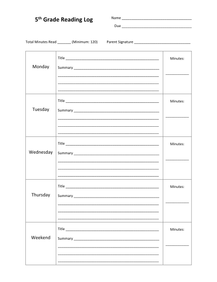18 Reading Log With Parent Signature Free To Edit Download Print 