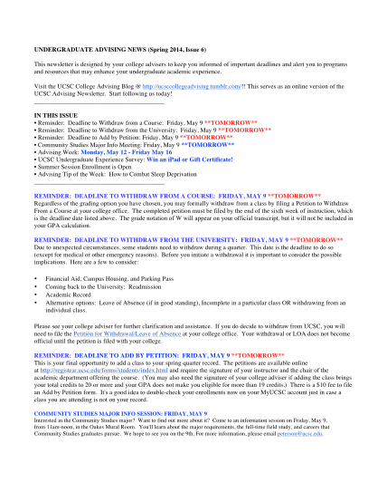 375276492-undergraduate-advising-news-spring-2014-issue-6-this-newsletter-is-designed-by-your-college-advisers-to-keep-you-informed-of-important-deadlines-and-alert-you-to-programs-and-resources-that-may-enhance-your-undergraduate-academic