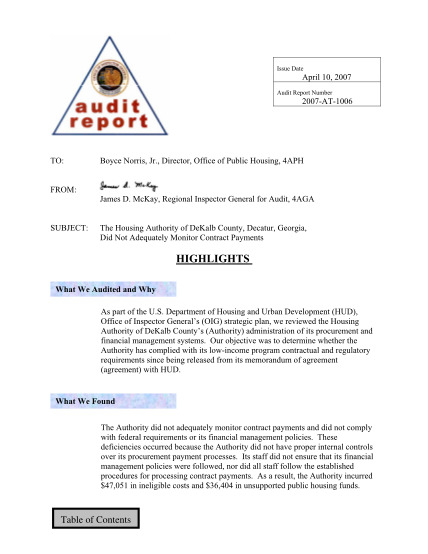 37748843-issue-date-april-10-2007-audit-report-number-2007at1006-to-boyce-norris-jr-hudoig