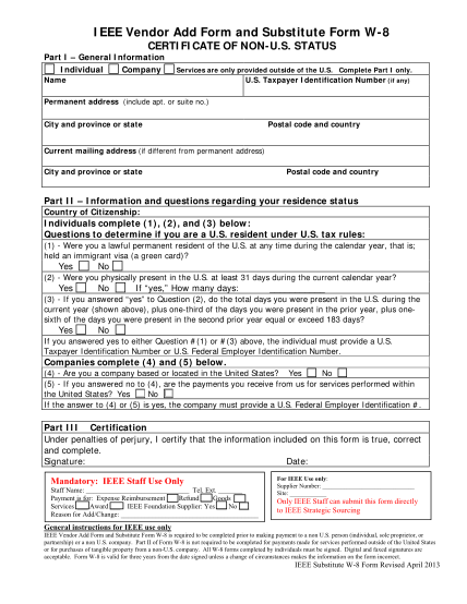 37938058-fillable-ieee-vendor-add-form-and-substitute-form-w-8-certificate-of-non-us-status-ieee