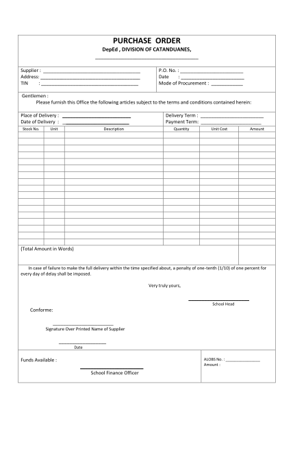 simple purchase order form