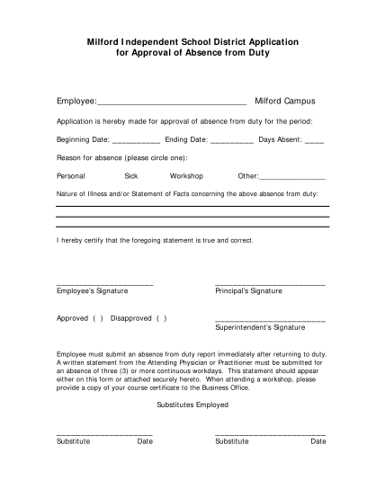 380750737-milford-independent-school-district-application-for-approval-of-absence-from-duty-employee-milford-campus-application-is-hereby-made-for-approval-of-absence-from-duty-for-the-period-beginning-date-ending-date-days-absent-reason-for