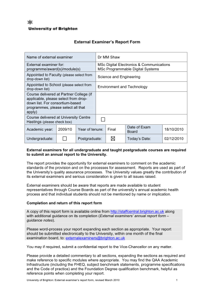 38152255-s-report-form-name-of-external-examiner-dr-mm-shaw-external-examiner-for-programmeawardsmodules-appointed-to-faculty-please-select-from-msc-digital-electronics-ampamp-student-brighton-ac