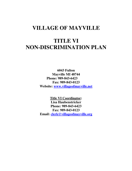 382414592-village-of-mayville-title-vi-nondiscrimination-plan-6043-fulton-mayville-mi-48744-phone-9898436423-fax-9898430123-website-www-villageofmayville