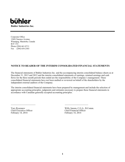 383188588-and-the-accompanying-interim-consolidated-balance-sheets-as-at-december-31-2013-and-2012-and-the-interim-consolidated-statements-of-earnings-retained-earnings-and-cash-flows-for-the-three-month-periods-then-ended-are-the-responsibilit