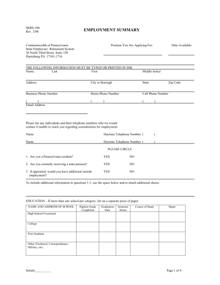 38512431-sers-employment-summary-form-sers-180-project-management