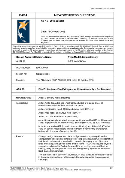 38613960-2013-0250r1-date-31-october-2013-note-this-airworthiness-directive-ad-is-issued-by-easa-acting-in-accordance-with-regulation-ec-no-2162008-on-behalf-of-the-european-community-its-member-states-and-of-the-european-third-countries