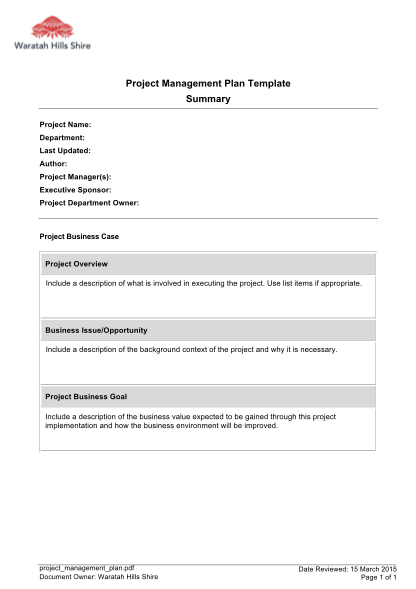 386567409-project-management-plan-template-summary-waratah-hills-shire-waratah-tafeillawarra-edu