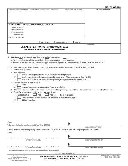 388466429-de-275-ex-parte-petition-for-approval-of-sale-of-personal-alpine-courts-ca