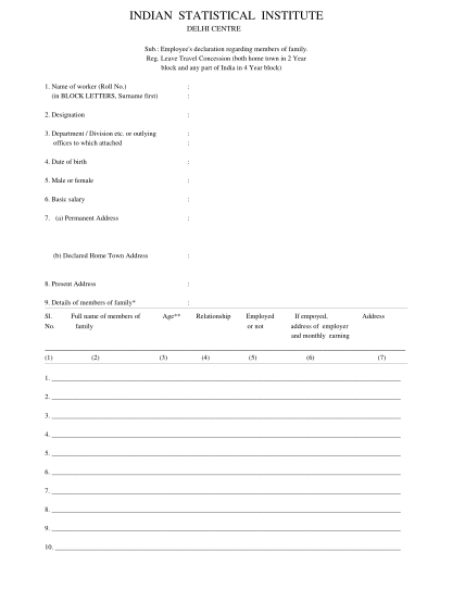 38958996-family-declaration-form-for-ltc-indian-statistical-institute-isid-ac