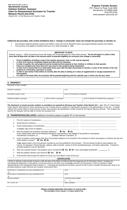 39019103-fillable-pennsylvania-claim-for-reassessment-exclusion-for-transfer-between-parent-and-child-form-assessor-saccounty